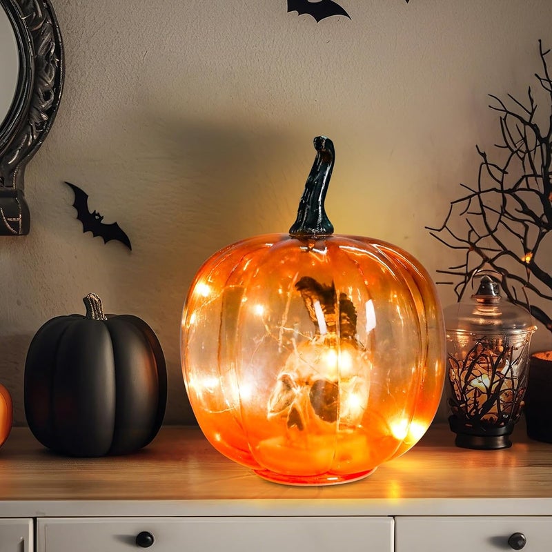 Ovewios Halloween Pumpkin Lights, Light up Glass Pumpkins Table Lamps Indoor Home Decoration for Thanksgiving Halloween Party Tabletop Decor - Image 3
